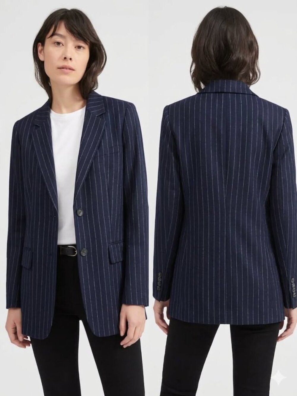Everlane NWT Women Wool Blend Oversized Striped Blazer Size 2 Navy Blue
